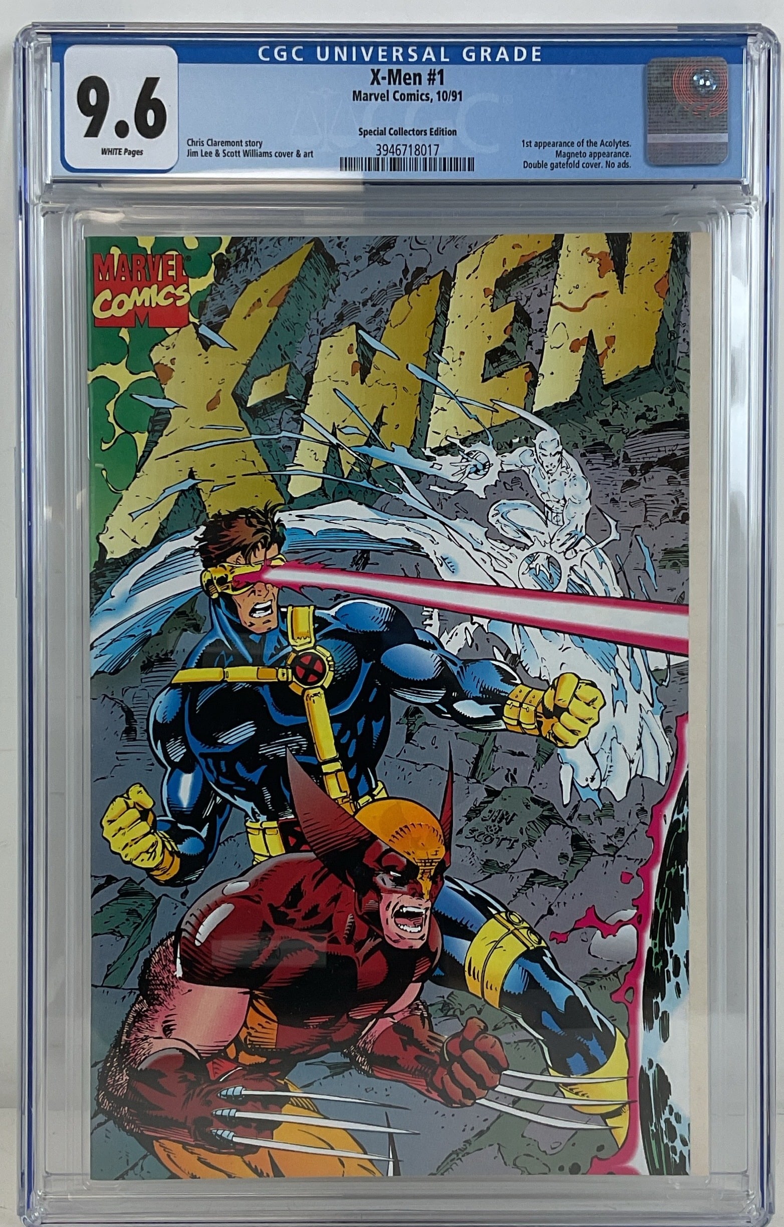 X-Men #1 (Marvel, 1991) CGC 9.6 White Pages: X-Men #1 (Marvel, 1991) CGC 9.6 White Pages. Special Collectors Edition. Chris Claremont story. Jim Lee & Scott Williams cover & art. 1st appearance of the Acolytes. Magneto appearance. Double gatefol