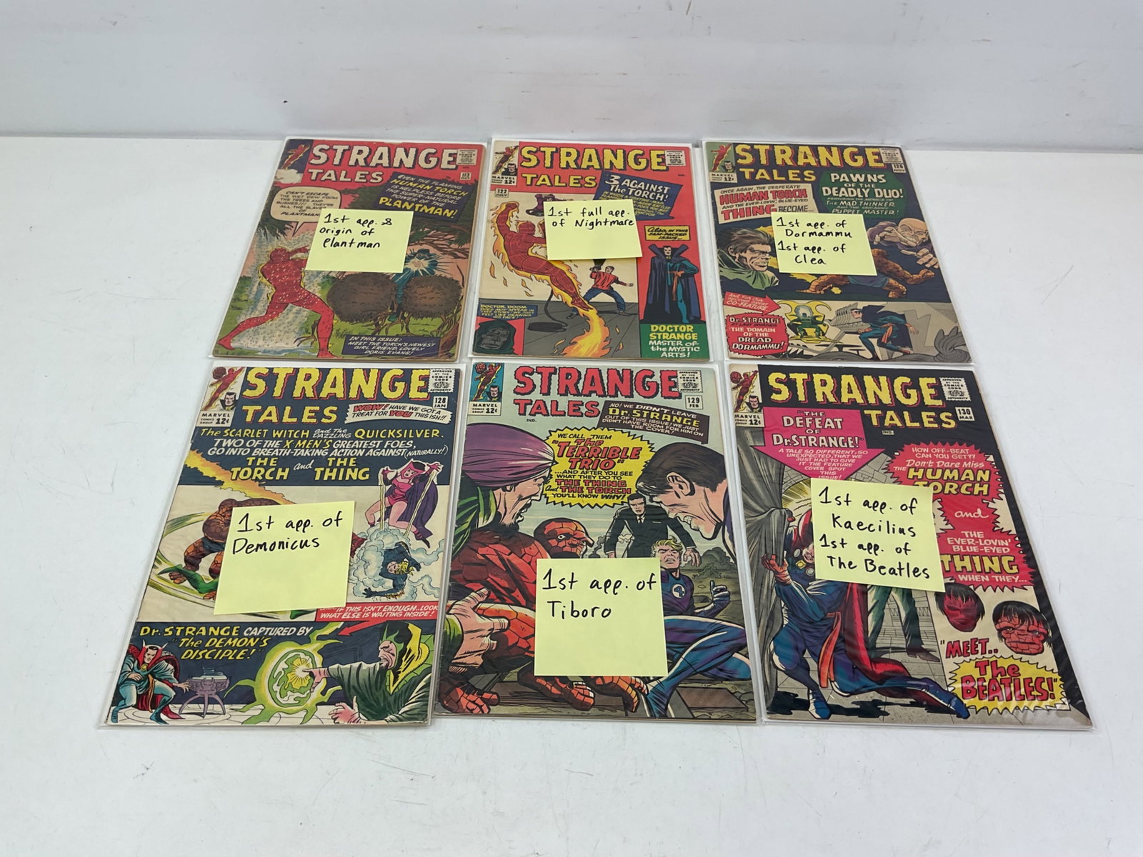 Strange Tales Comic Books (#113, #122, #126, #128, #129, #130): Strange Tales #113, #122, #126, #128, #129, #130. #113 - 1st app. & origin of Plantman. #122 - 1st full app. of Nightmare. #126 - 1st app. of Dormammu & Clea. #128 - 1st app. of Demonicus. #129 - 1st