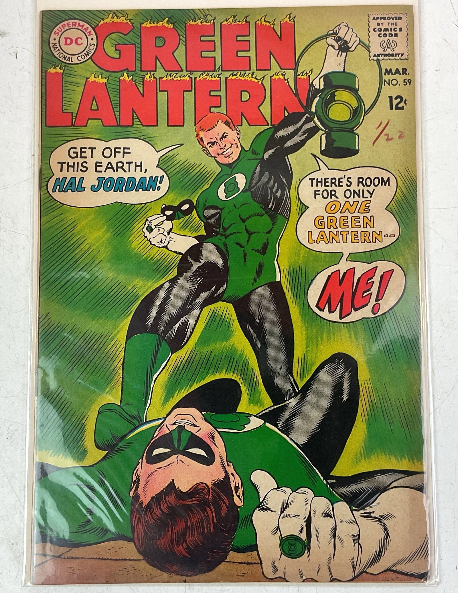 Green Lantern #59 1st App. Guy Gardner: Green Lantern #59. Red ink notation '1/22' on the front cover.
