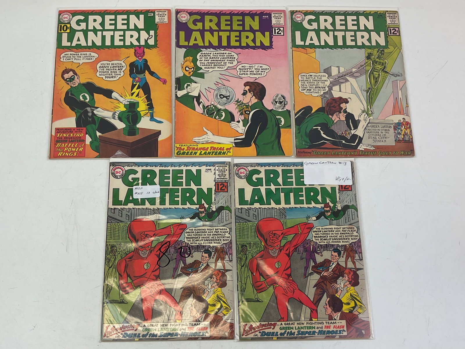 Green Lantern Comic Books (#9, #11, #12, #13, #13): Green Lantern #9, #11, #12, #13, #13. Condition varies.