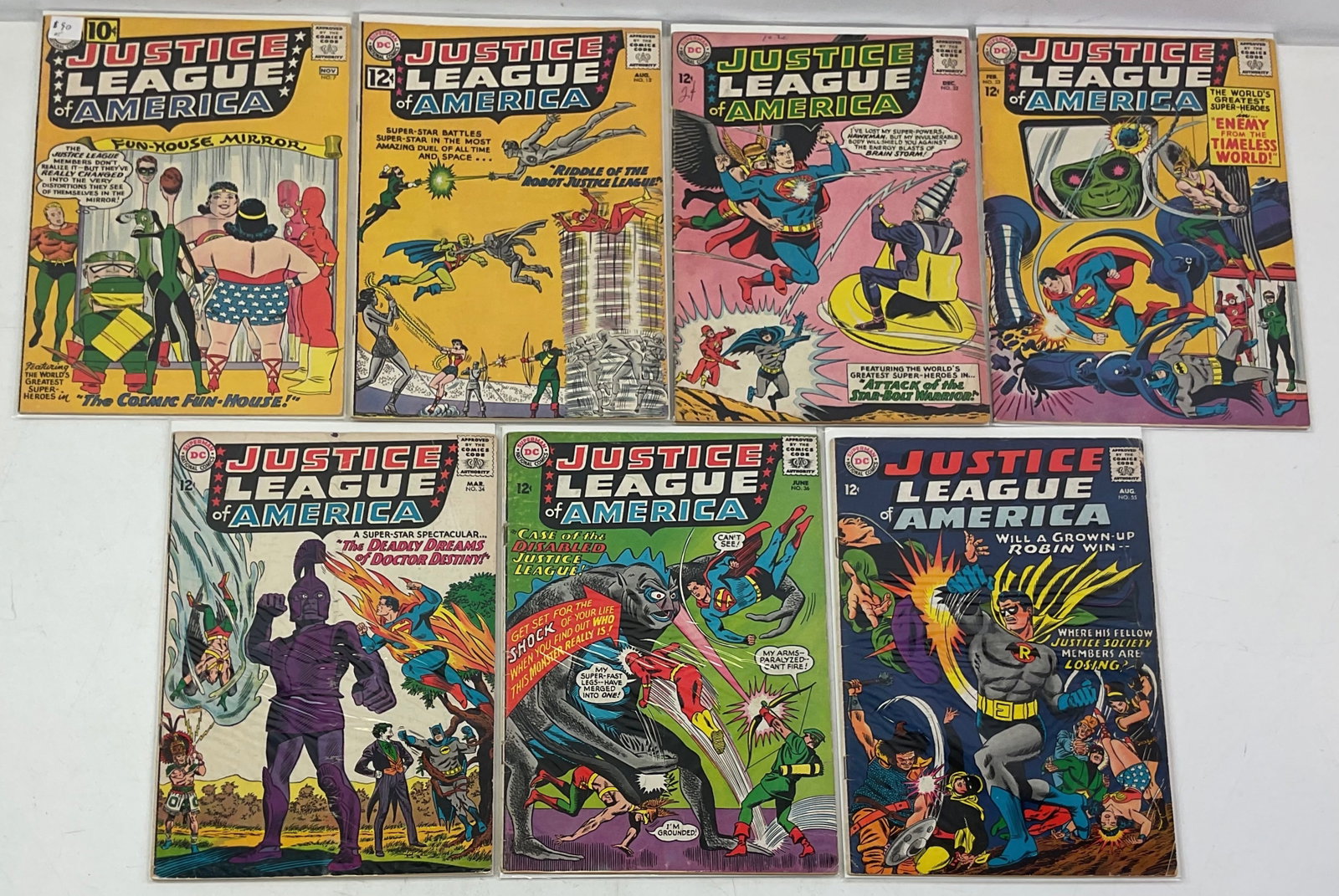 Justice League of America Comic Books (#7, #13, #32, #33, #34, #36, #55): Justice League of America #7, #13, #32, #33, #34, #36, #55. Condition varies.
