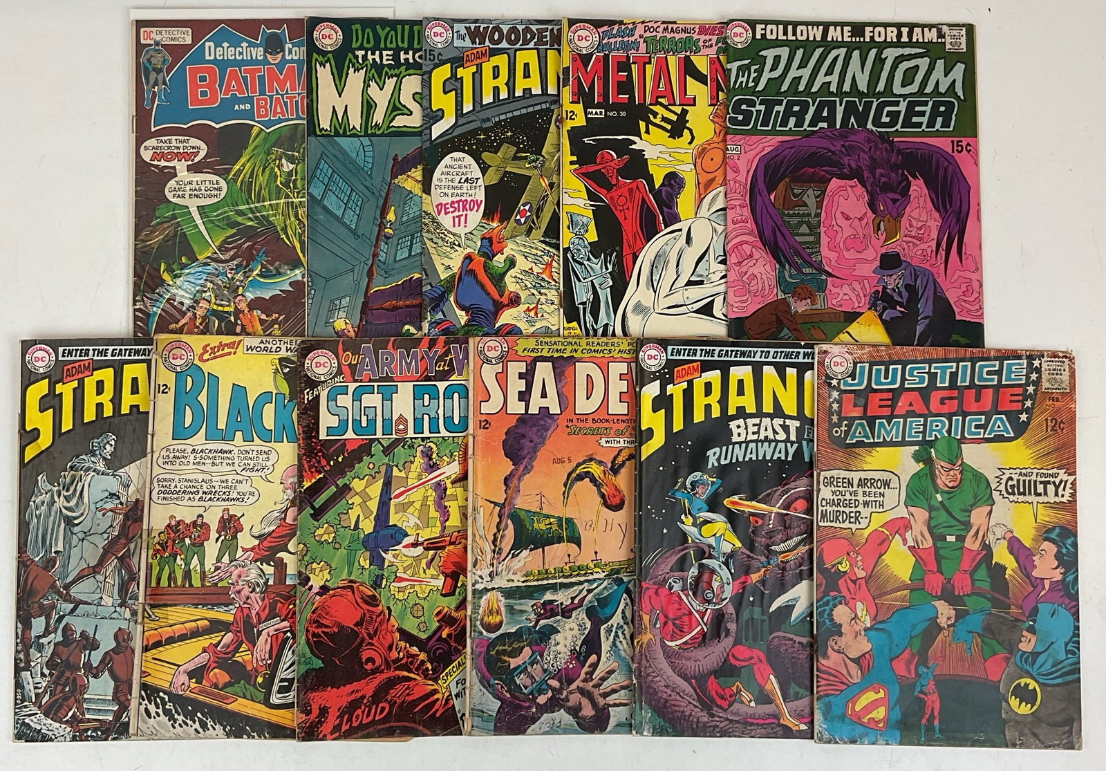 DC Grab Bag: Detective Comics #413. House of Mystery #178. Strange Adventures #220, #223, #225. Metal Men #30. Justice League of America #69. The Phantom Stranger #2. Sea Devils #13. Blackhawk #202. Our Army at
