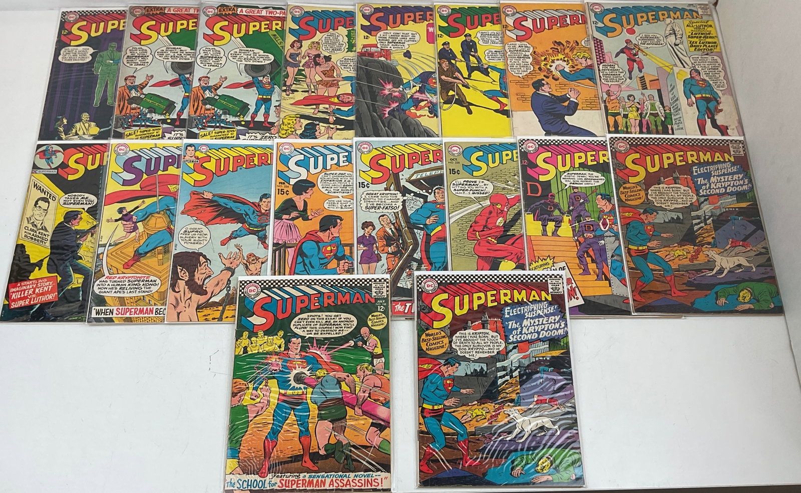 Superman Comic Books: Superman #168, #172, #177, #178, #180, #182, #182, #186, #188, #189, #189, #191, #220, #221, #224, #226, #229, #230. Condition varies.
