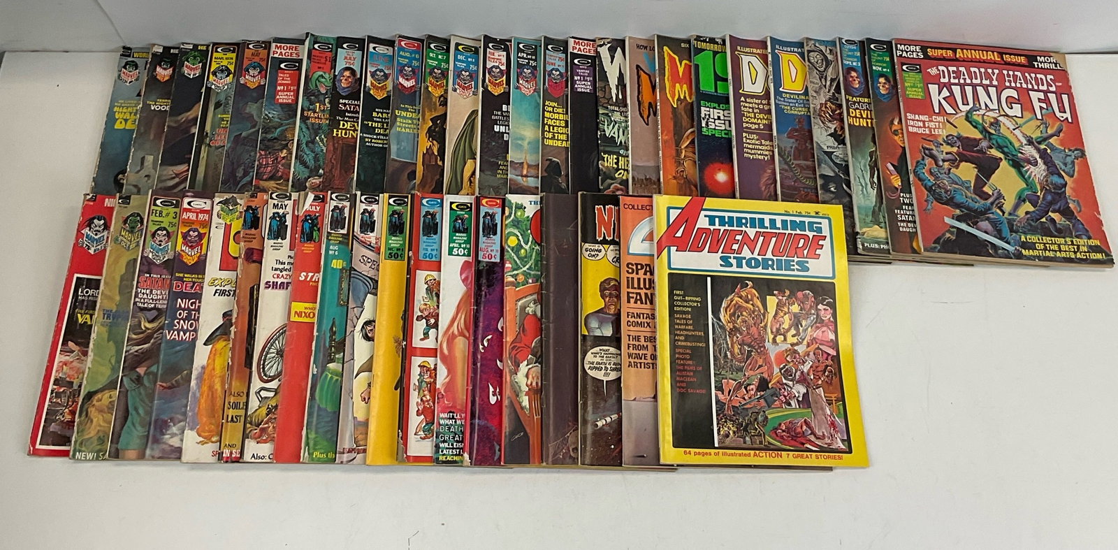 Mixed Publisher Grab Bag: The Deadly Hands of Kung Fu #1. Tales of the Zombie #1, Jan, Mar, May. Vampire Tales #1, #3, #5, #6, #7, #8, #9, #10, #11, April, Aug, Oct. Crazy Magazine #1. The Haunt of Horror. Nightmare.