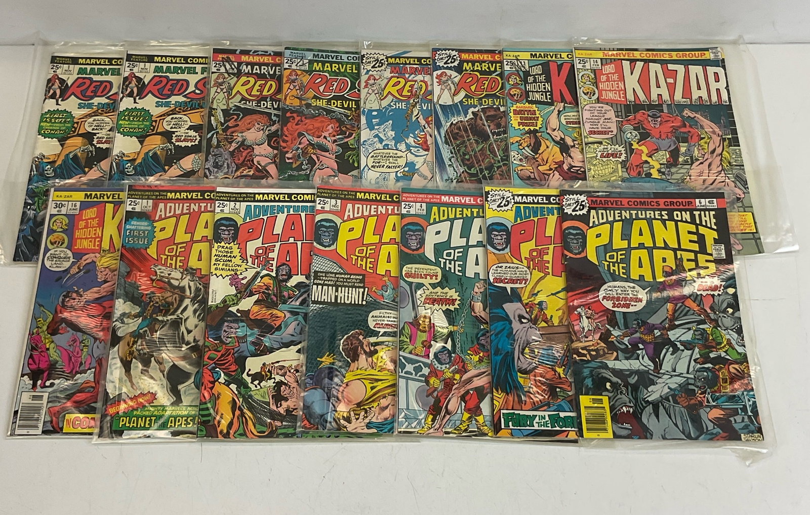 Marvel Grab Bag: Marvel Feature #1, #1, #2-5. Ka-Zar #13, #14, #16. Planet of the Apes #1-6. Condition varies.