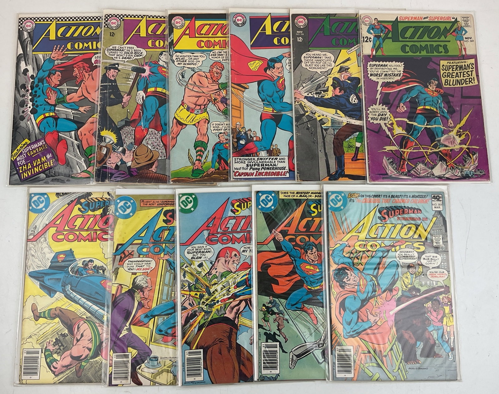 Action Comics: (11) Assorted Action Comics. Condition varies.