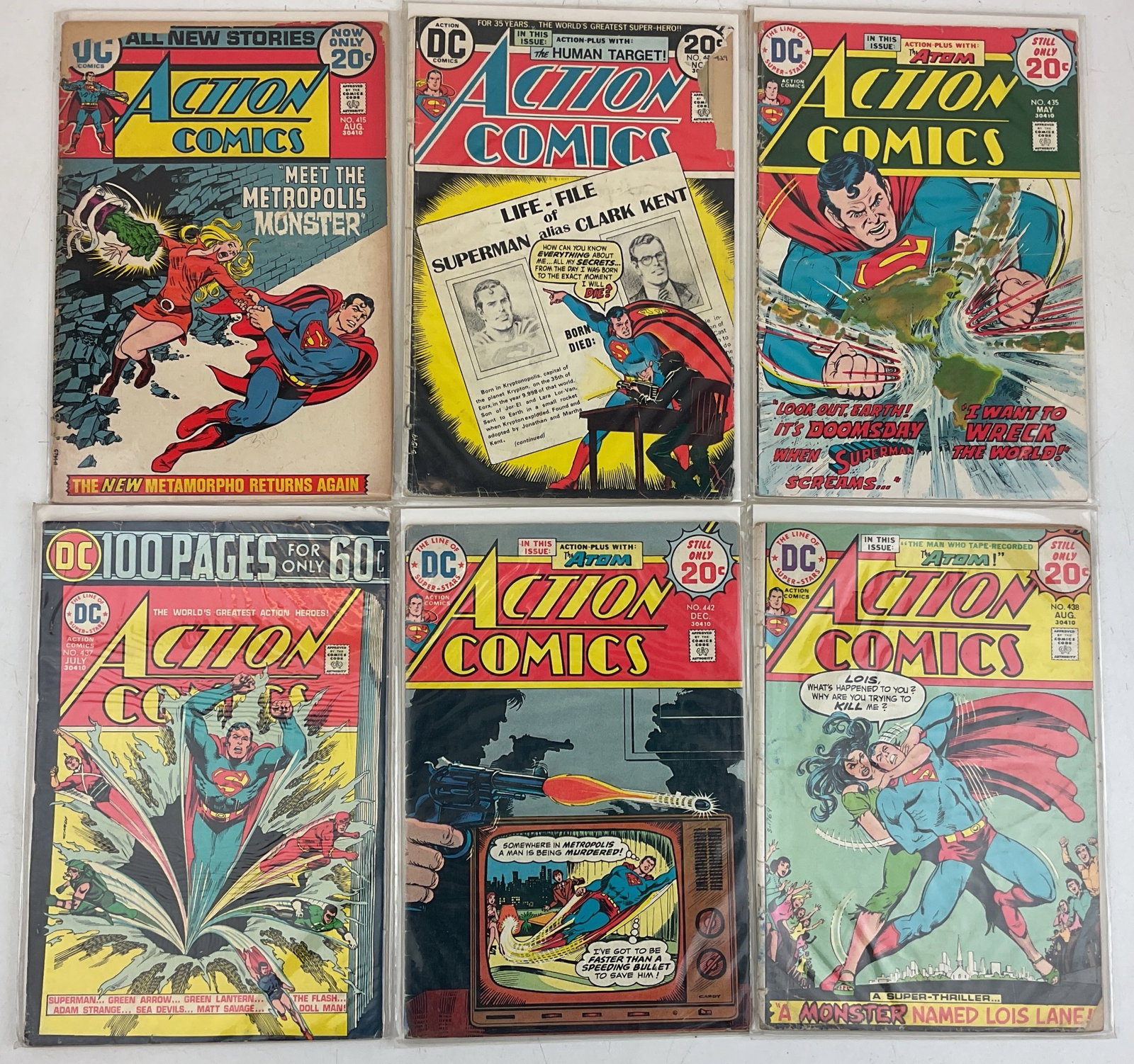 Action Comics: (6) Assorted Action Comics. Condition varies.