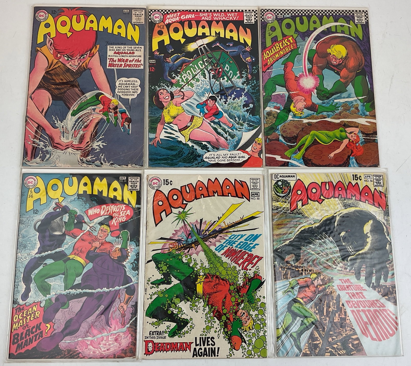 Aquaman Comics: (6) DC Aquaman comics #10, #33-#35, #50 and #56. Condition varies.