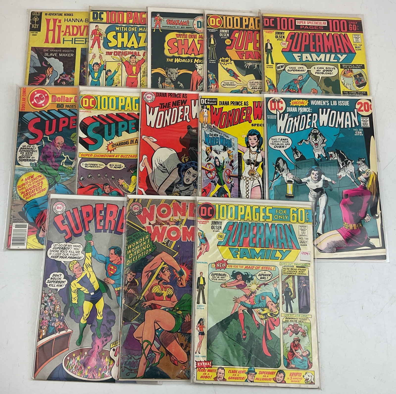 Assorted DC Comics: (13) Assorted DC Comics including Superman, Wonder Woman, Shazam!, Super Boy and more. Condition varies.