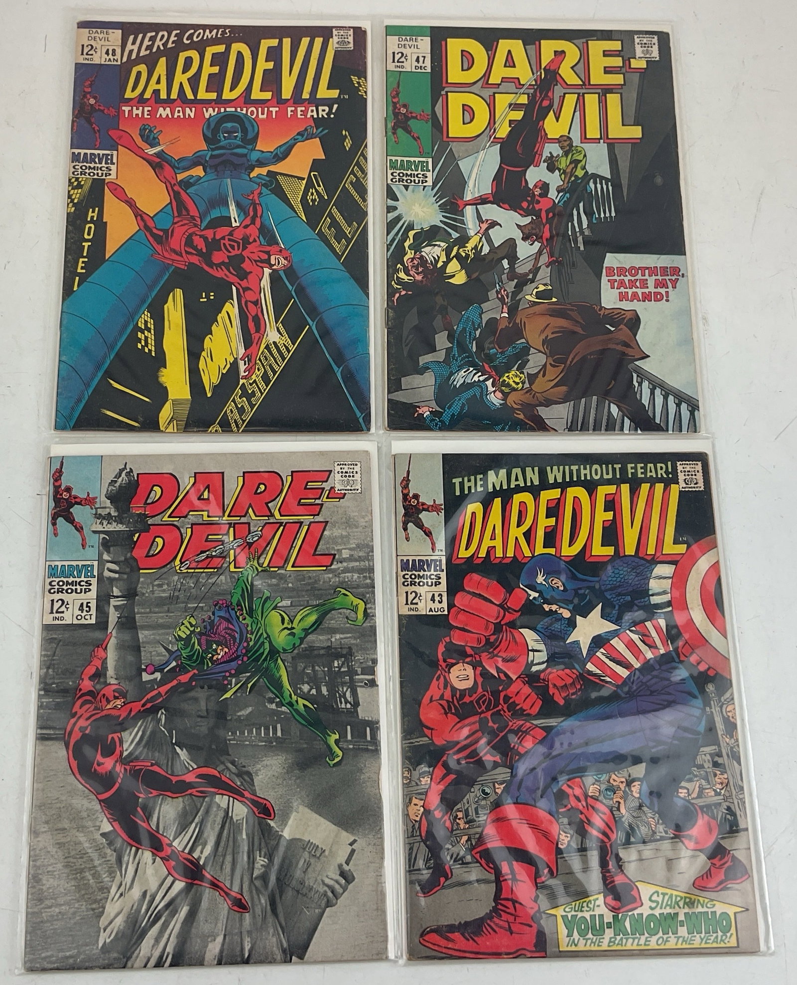 Daredevil Comics: (4) Daredevil comics #43, #45, #47 and #48. Condition varies.