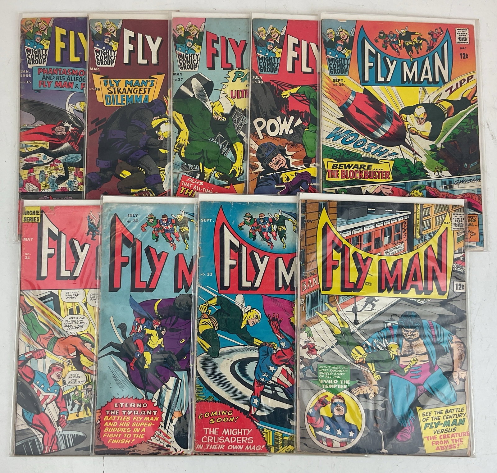 Flyman Comics: (9) Flyman Comics #31-#39. Condition varies.
