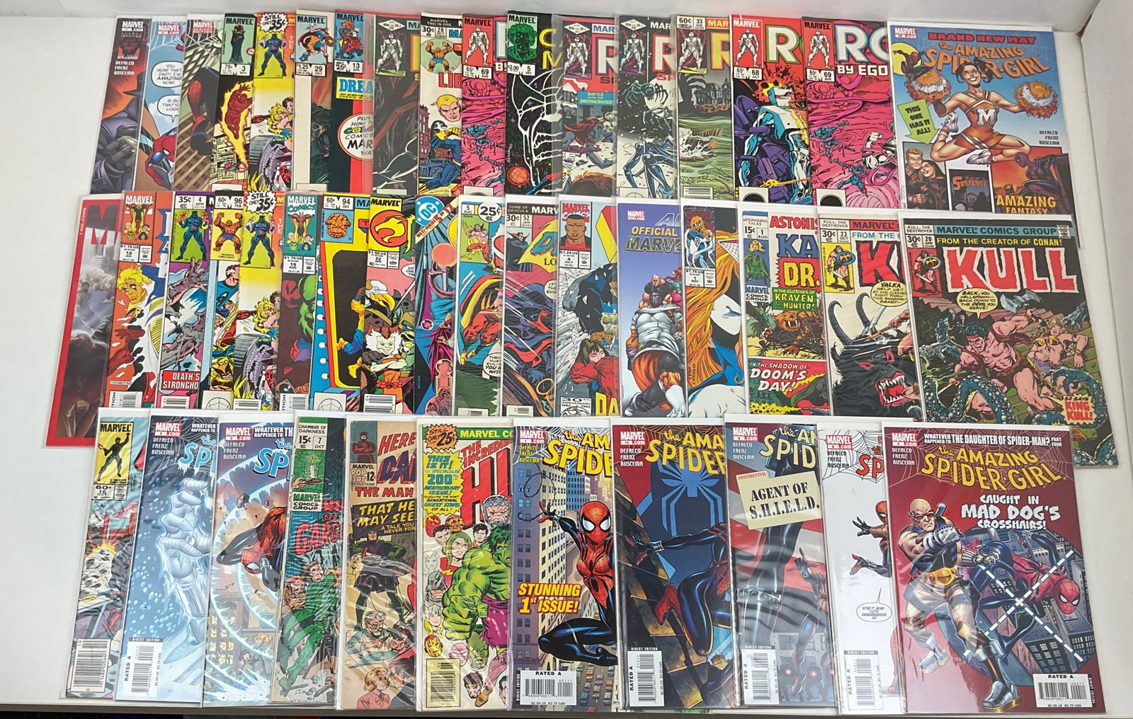 Mixed Publisher Grab Bag: Approximately 45 assorted comic books. The Amazing Spider-Girl #0, #1, #2, #3. Daredevil #9. The Incredible Hulk #200. Chamber of Darkness #7. ROM #25, #33, #68, #69. The Micronauts #2, #4. Marvel
