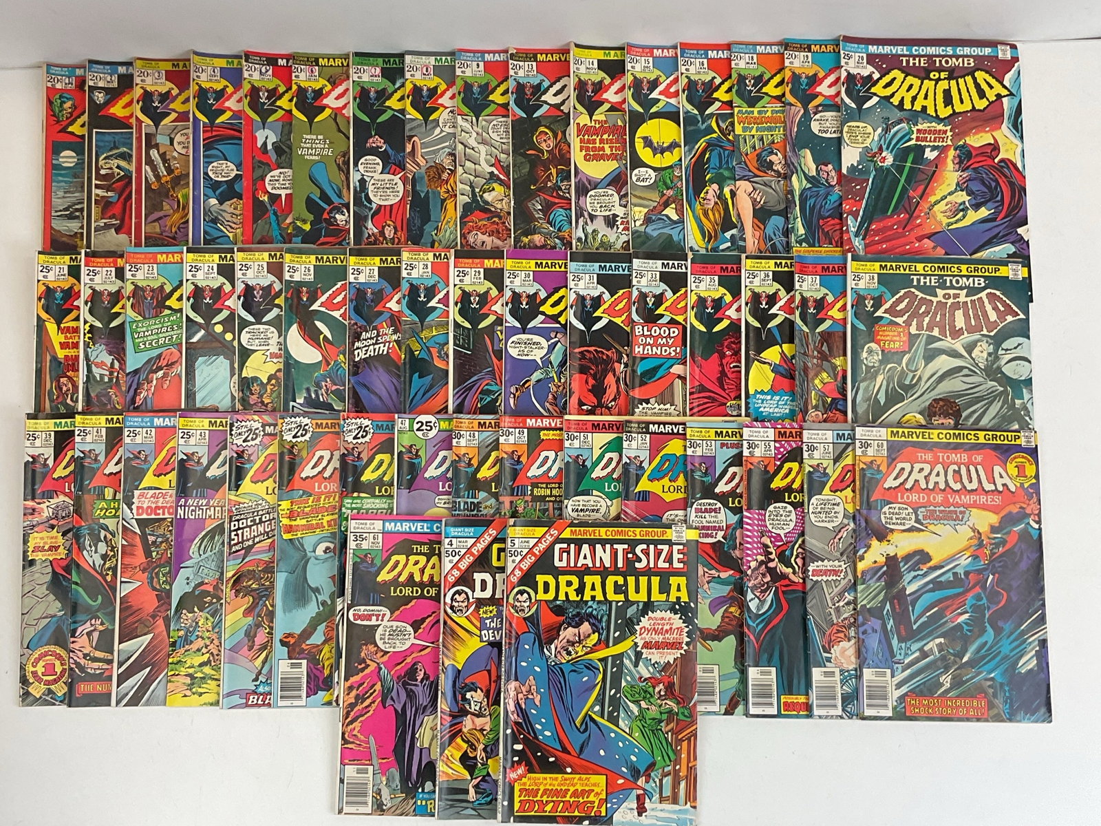 Asst. The Tomb of Dracula comics, #s range from 1-61: The Tomb of Dracula #1, #2, #3, #4, #5, #6, #7, #8, #9, #13, #14, #15, #16, #18, #19, #20, #21, #22, #23, #24, #25, #26, #27, #28, #29, #30, #31, #33, #35, #36, #37, #38, #39, #41, #42, #43, #44,