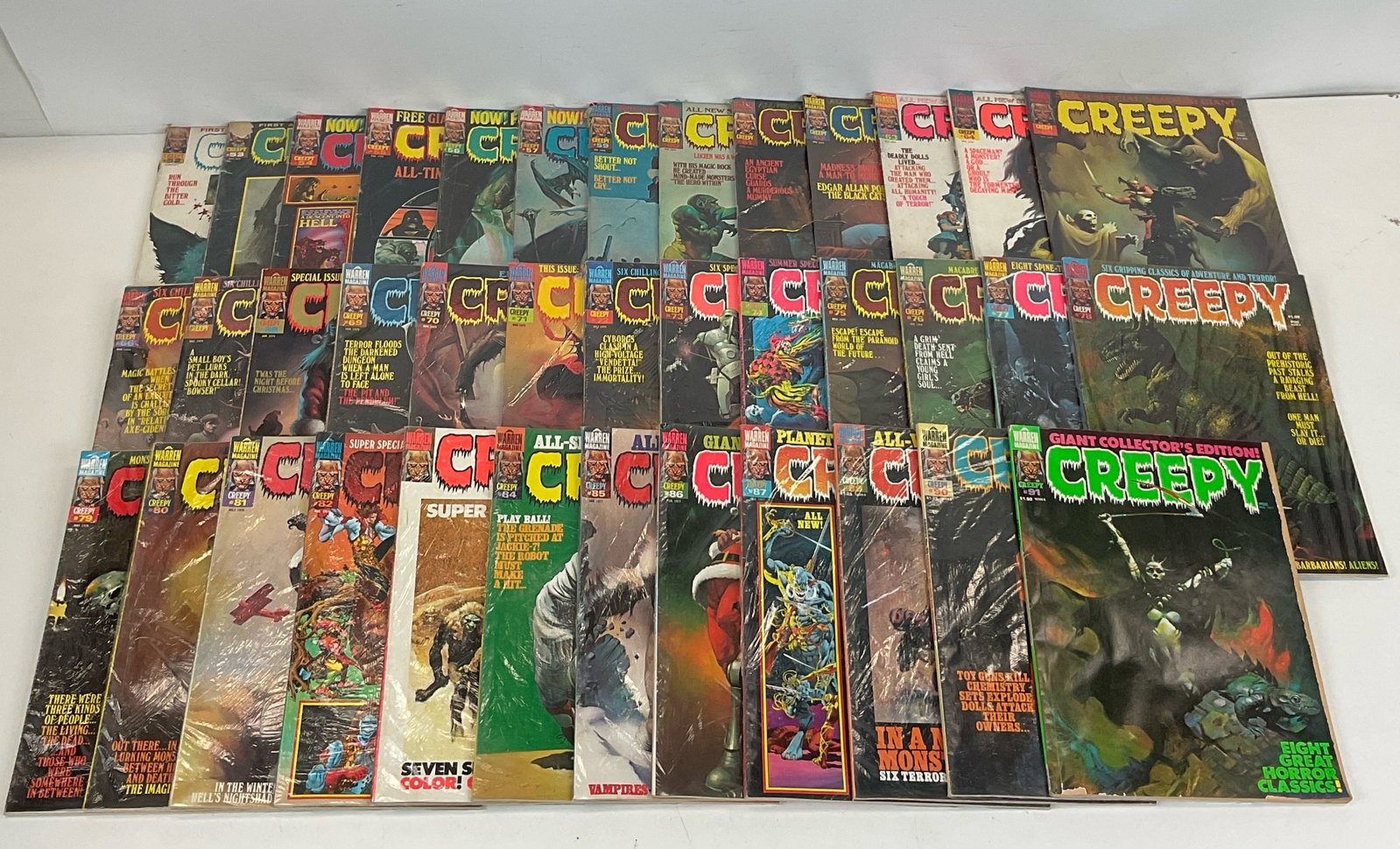 Asst. Creepy Comic Books: Creepy (#s 52-57, 59-87, 89-91). Condition varies.