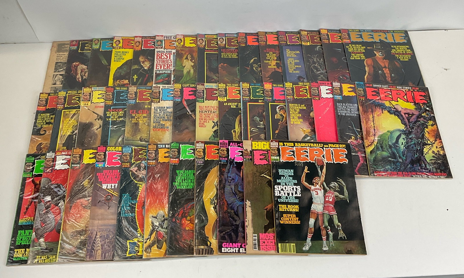 Asst. Eerie Comic Books: Eerie #6, #46, #48-52, #54-73, #75-88. Condition varies.
