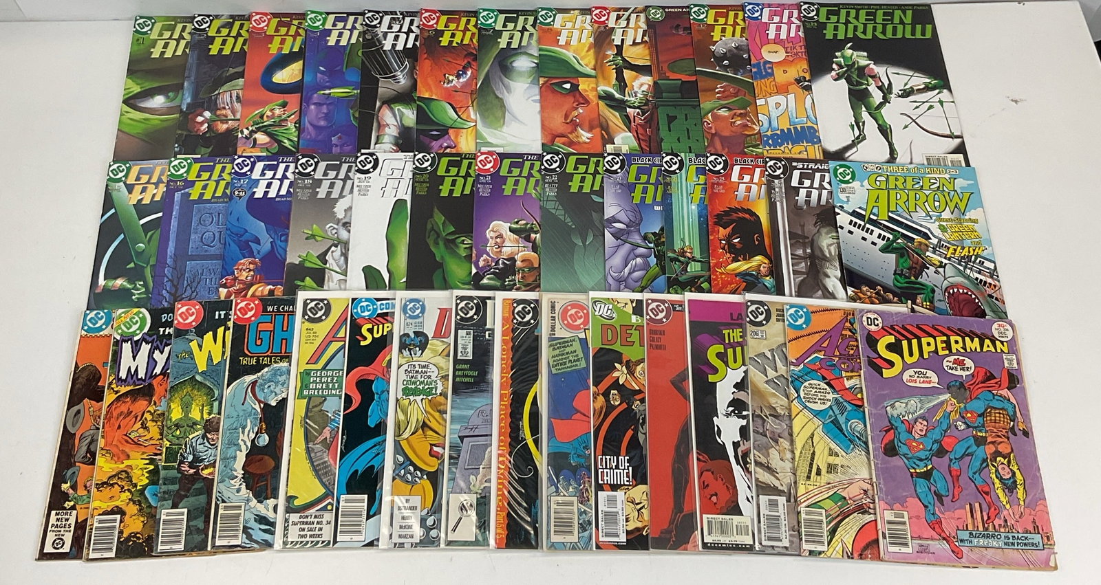 DC Grab Bag: Green Arrow #16, #17, #18, #19, #20, #21, #22, #23, #24, #25, #27, #130; Action Comics #482; Superman #306; The Witching Hour #82; Ghosts #64. Additional titles include Detective Comics, Wonder