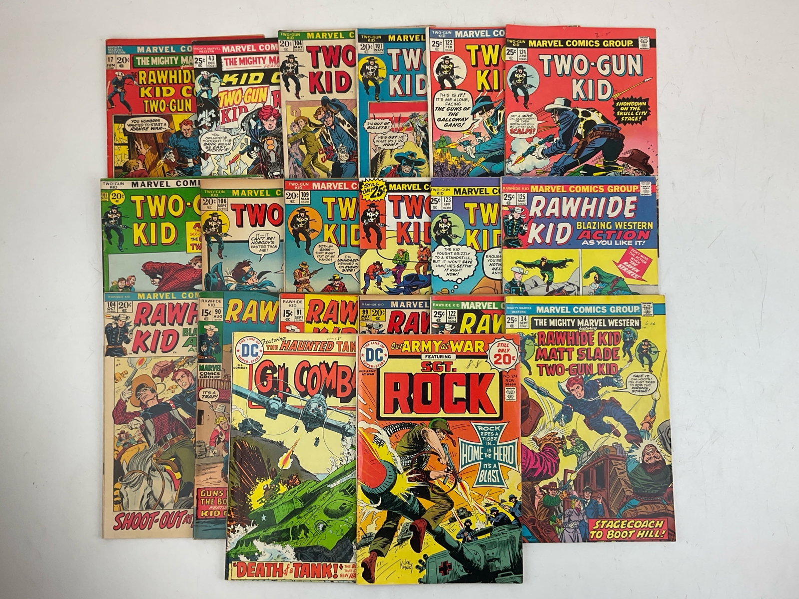 Assorted Marvel Comics: (20) Assorted Marvel comics including Rawhide Kid, Two-Gun Kid, SGT. Rock and G.I. Combat. Condition varies.