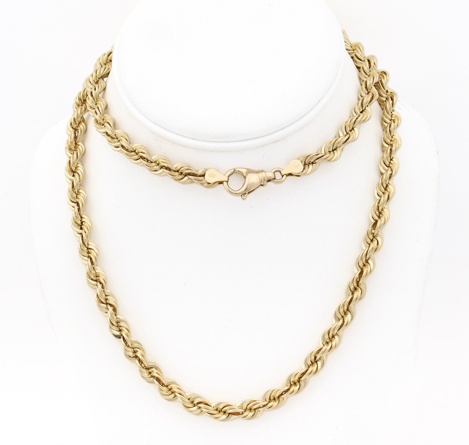 14k YG Necklace: 14K yellow gold rope chain necklace with lobster clasp. Approx. 0.25" thick. 29.75" and 88.8 dwt.