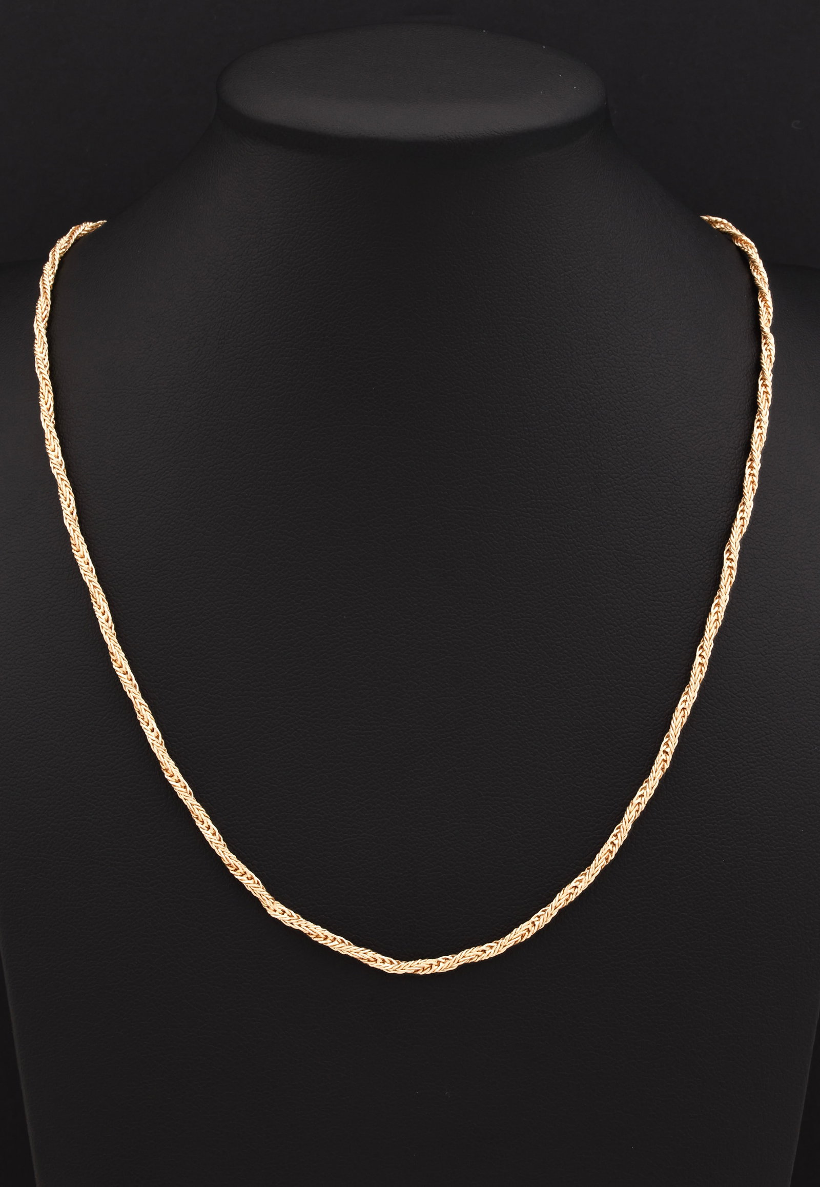 14k YG Necklace: 14K yellow gold wheat chain necklace with box clasp and safety. 18.5"l. 6.6 dwt.