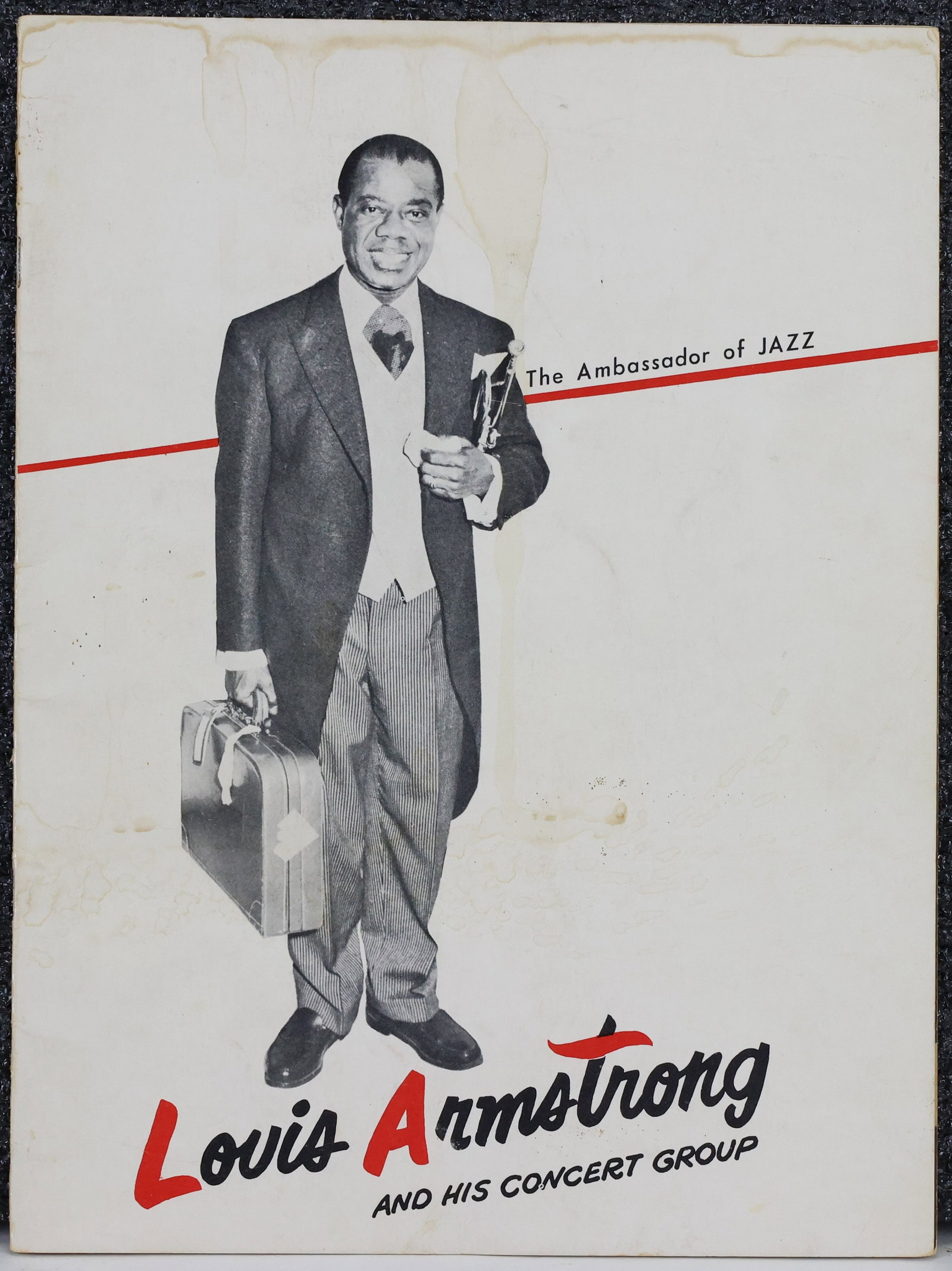 Autograph of Jazz Great Louis Armstrong: Autograph of jazz great Louis Armstrong (1901-1971) also known as "Satchmo", Famed American jazz and blues trumpeter and vocalist. Booklet titled “The Ambassador of Jazz, Louis Armstron and His