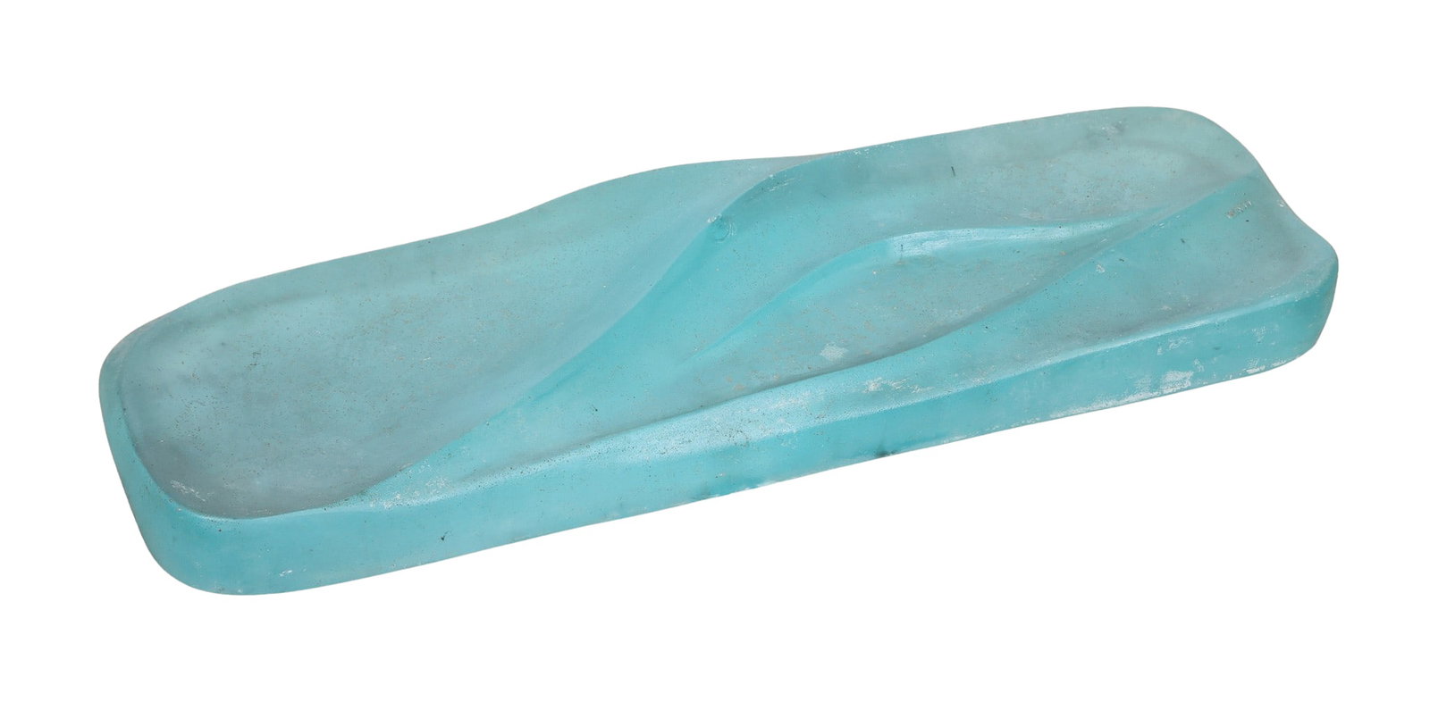 Daum Pate de Cristal Centerpiece Tray: French crystal sculptural centerpiece tray in an ice blue wave design. Signed in the mold. There is a chip to the center. 2.5"h x 24"w x 8.5"d