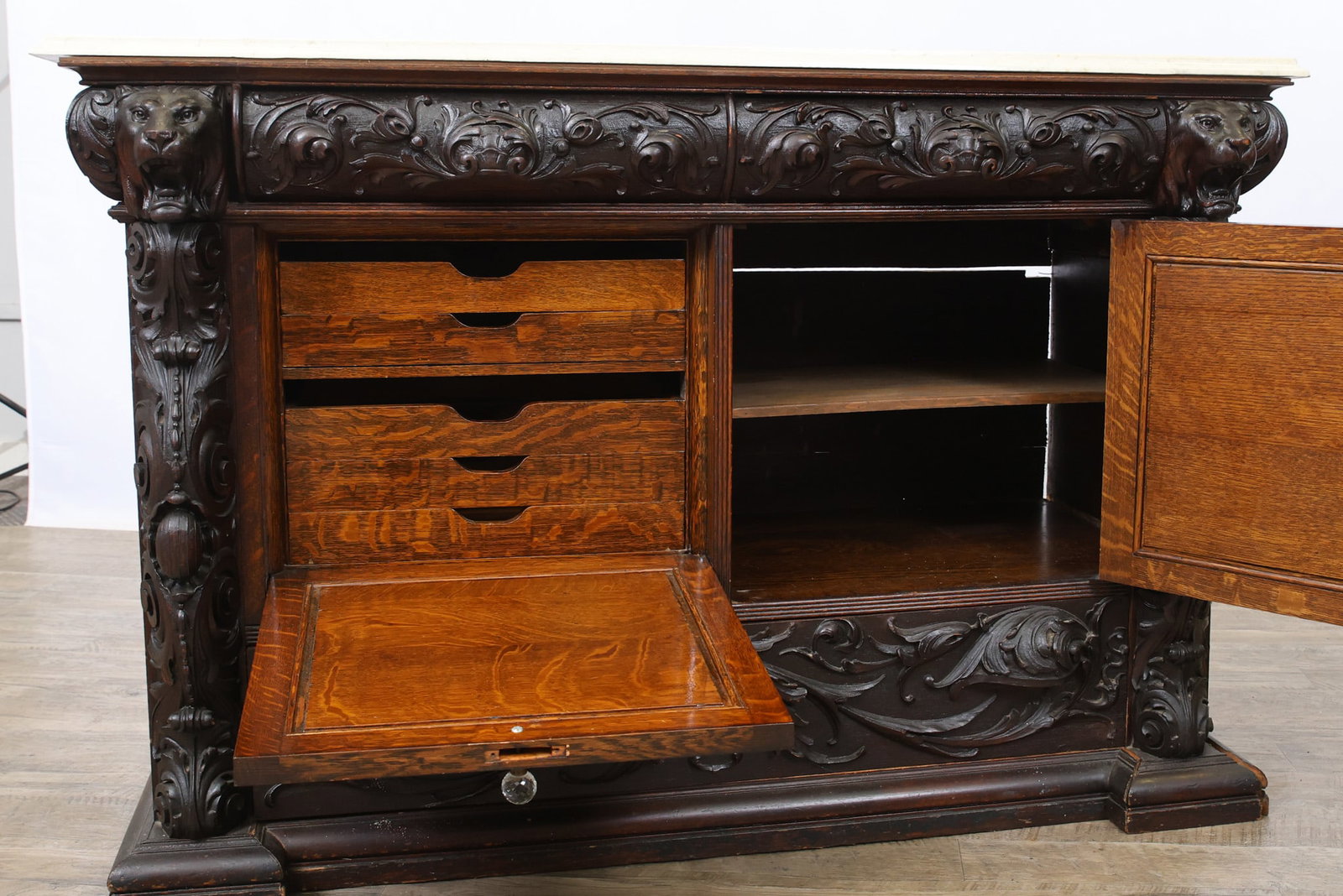 Carved Oak Sideboard - 10