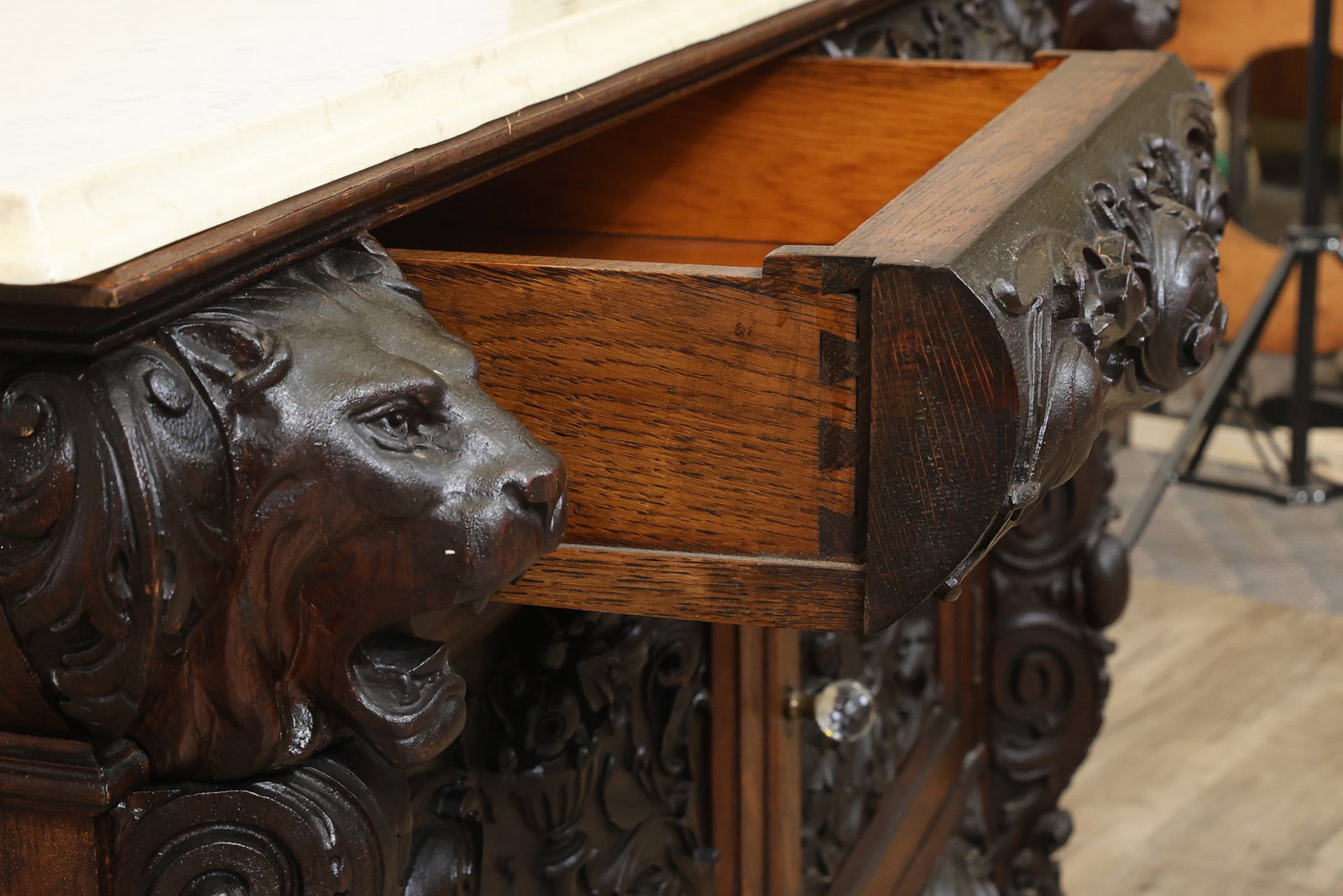 Carved Oak Sideboard - 9