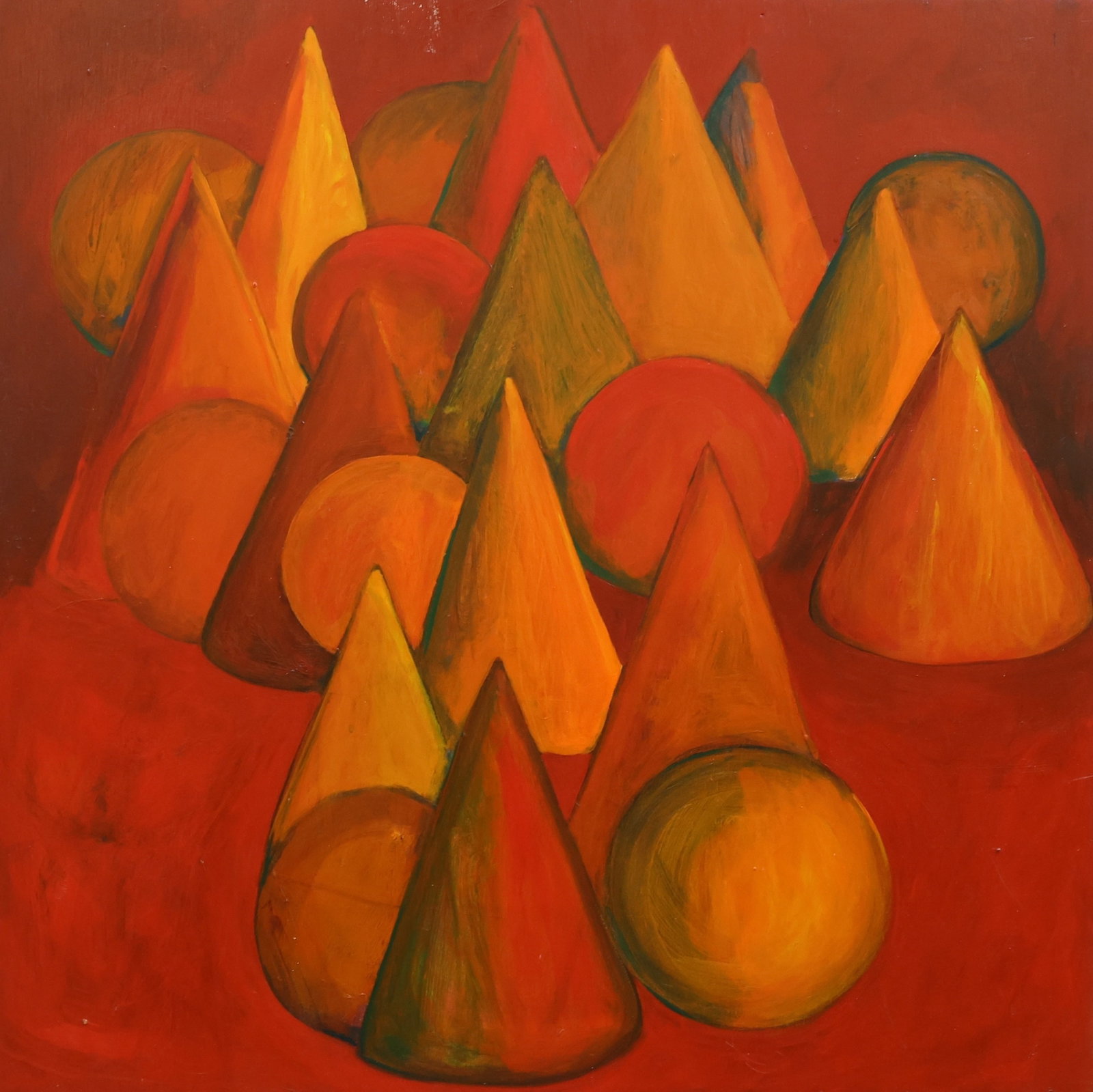 Dennis Will (20th/21st c.): Color pencil on paper and backed on wood panel, "Mark Sum. # 40", signed and dated en verso, 2000. Layered conical and spherical shapes giving an overall dimensional appearance. 24"h x 24"w overall
