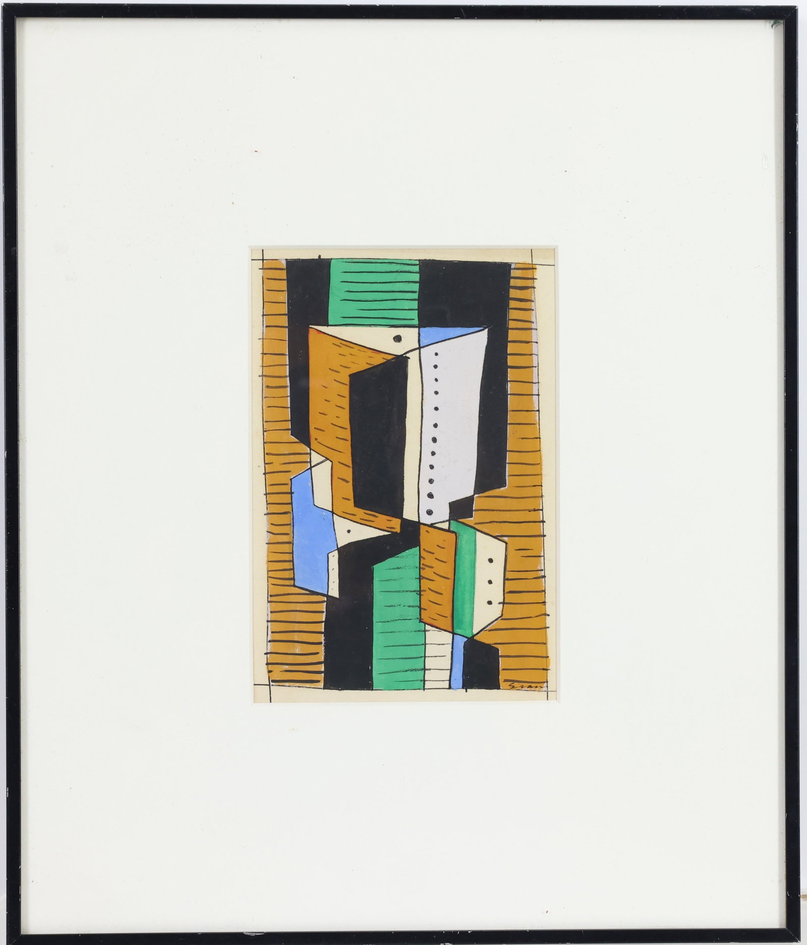 Charles Evans (1907 - 1992): Gouache on paper, "Abstract Study #14," 1950–51. Geometric abstract composition. Provenance: Artful Eye", Lambertville. 6"h x 4"w sight and 12"h x 10"w framed.