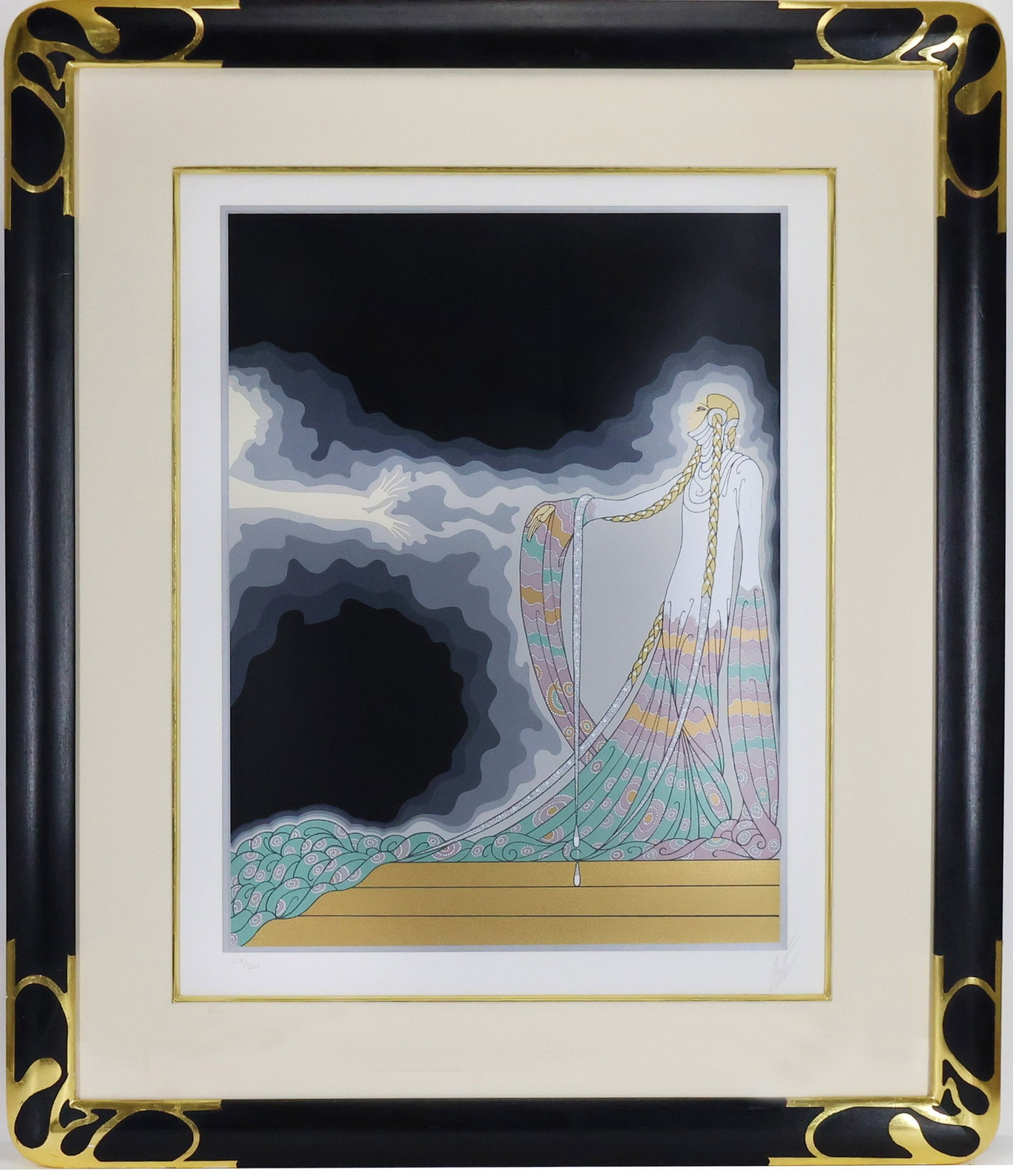 Erté (Romain de Tirtoff) (1892-1990): Serigraph in colors on paper, "Melisande" part of the "At the Theater", SLR and numbered 107/300. 16"h x 22"w sight and 35.5"h x 30"w framed