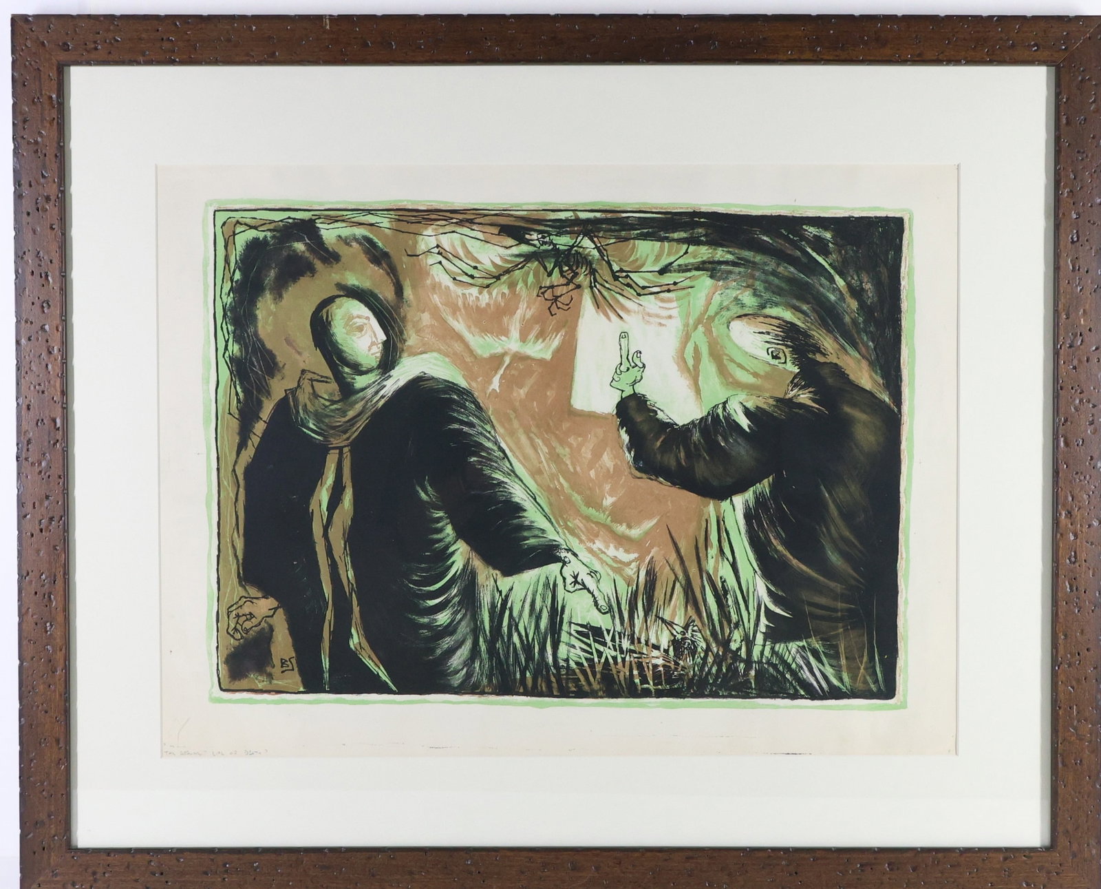 Benton Spruance (1904-1967): Double sided- two pieces in one frame. 26.25 x 32.5 framed and 17.75 x 24 by sight(front and back prints). one side watercolor, other print