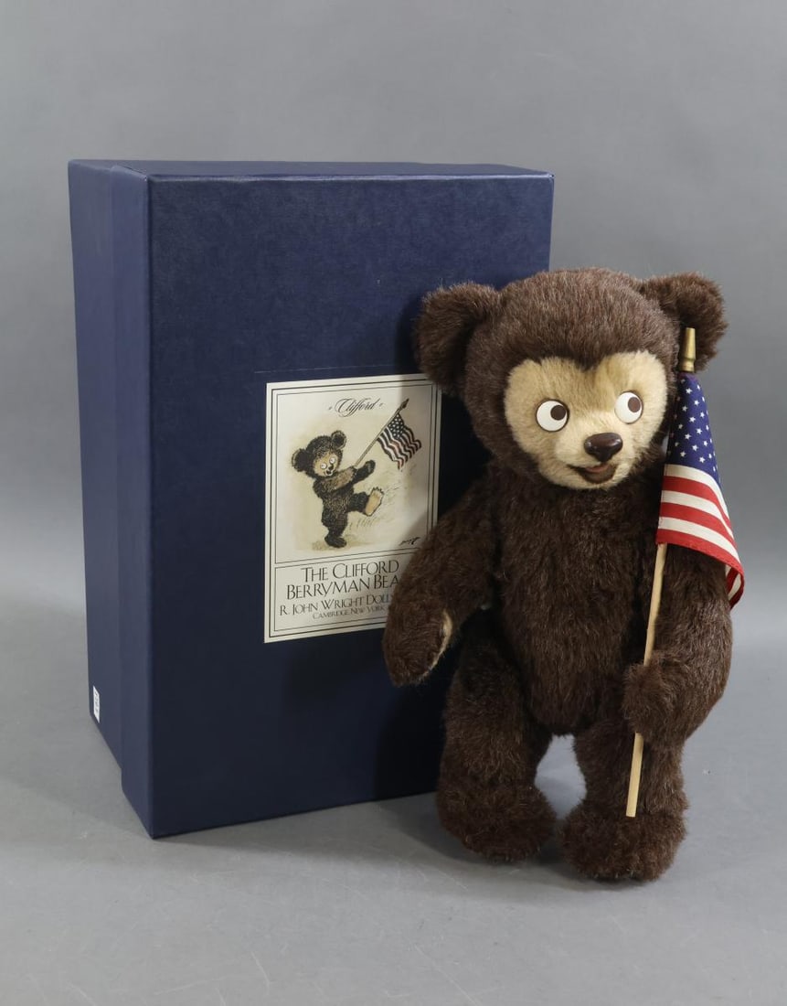 R. JOHN WRIGHT.: MIB 13" "The Clifford Berryman Bear", No. 255/1000. No COA. This lot is being sold AS IS.