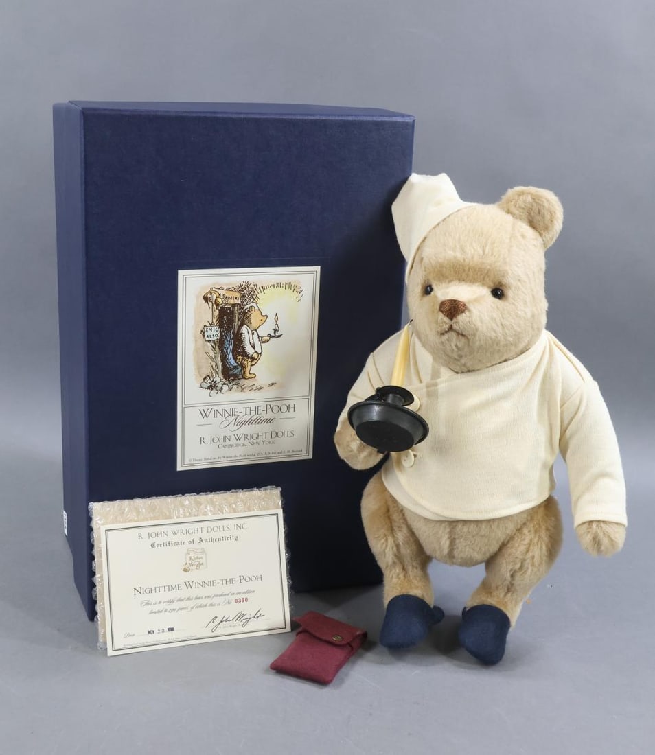 R. JOHN WRIGHT.: MIB 13" 1998 "Nighttime Winnie-The-Pooh". No. 0390/2500. COA. This lot is being sold AS IS.