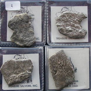 1715 Fleet Santa Margarita.: 3- 8 reale from the 1715 fleet, grade IV; 4 reale from Santa Margarita, grade IV, approx. 42 grams.