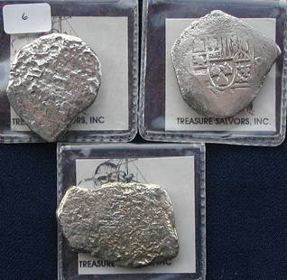 3 1715 Fleet 8 Reales.: 3- 8 reale pieces from the 1715 fleet, no grade to grade IV, approx. 55 grams.
