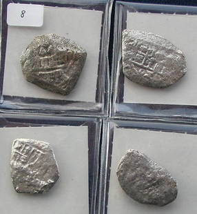 4 1715 Fleet 4 Reales.: 4-4 reale pieces from the 1715 fleet, no grade to grade IV, approx. 28 grams.