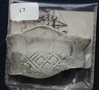 1715 Fleet 8 Reale.: 8 reale pieces from the 1715 fleet, Mexico, Philipe V, Assayer J, weight 22.32 grams, odd shape. Alderfer grade IV.