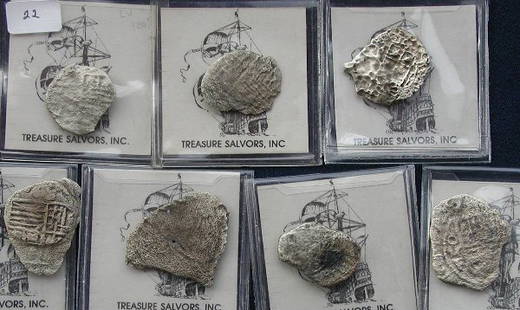 7 Santa Margarita 2 Reales.: In 1980, Mel Fisher's Treasure Salvors, Inc. recovered treasures from the "Atocha's" sister ship, "Santa Margarita", which sank in the same 1622 storm as the Atocha. 7- 8 reale pieces, ID #2528,