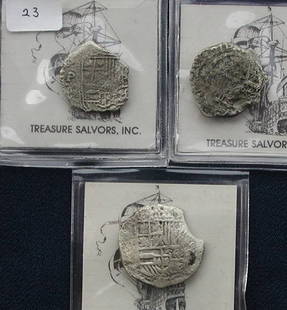 3 Santa Margarita 2 Reales.: In 1980, Mel Fisher's Treasure Salvors, Inc. recovered treasures from the "Atocha's" sister ship, "Santa Margarita", which sank in the same 1622 storm as the Atocha. 3- 2 reale pieces: ID #1061,