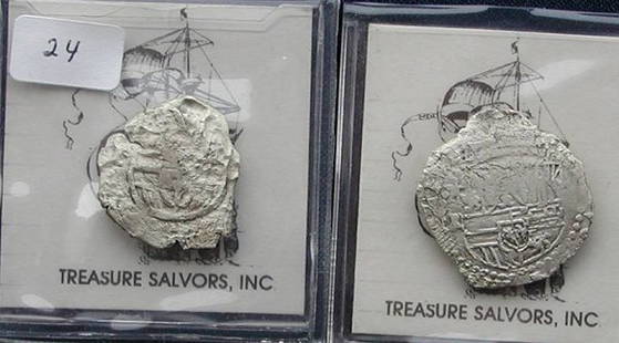 2 Santa Margarita 2 Reales, Gr. II & III.: In 1980, Mel Fisher's Treasure Salvors, Inc. recovered treasures from the "Atocha's" sister ship, "Santa Margarita", which sank in the same 1622 storm as the Atocha. 2- 2 reale pieces: ID #1042,