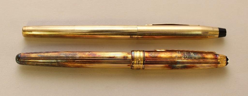 Grouping of Pens including Montblanc: Including (1) 10K Gold Filled Cross Pen and (1) Sterling Silver with vermeil MONTBLANC-MEISTERSTUCK pen. Lot of 2.
