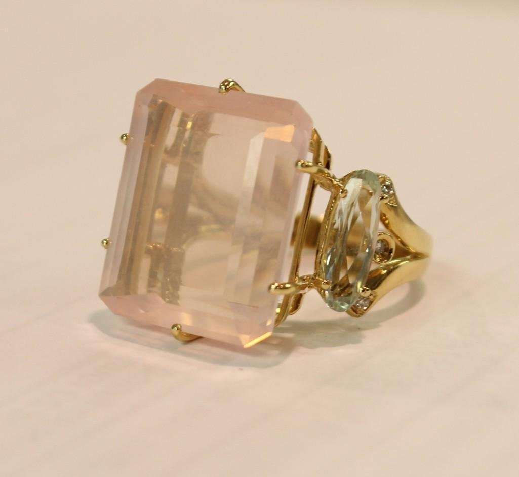 Gold, Rose Quartz, Prasiolite and Diamond Ring (1 of 1)