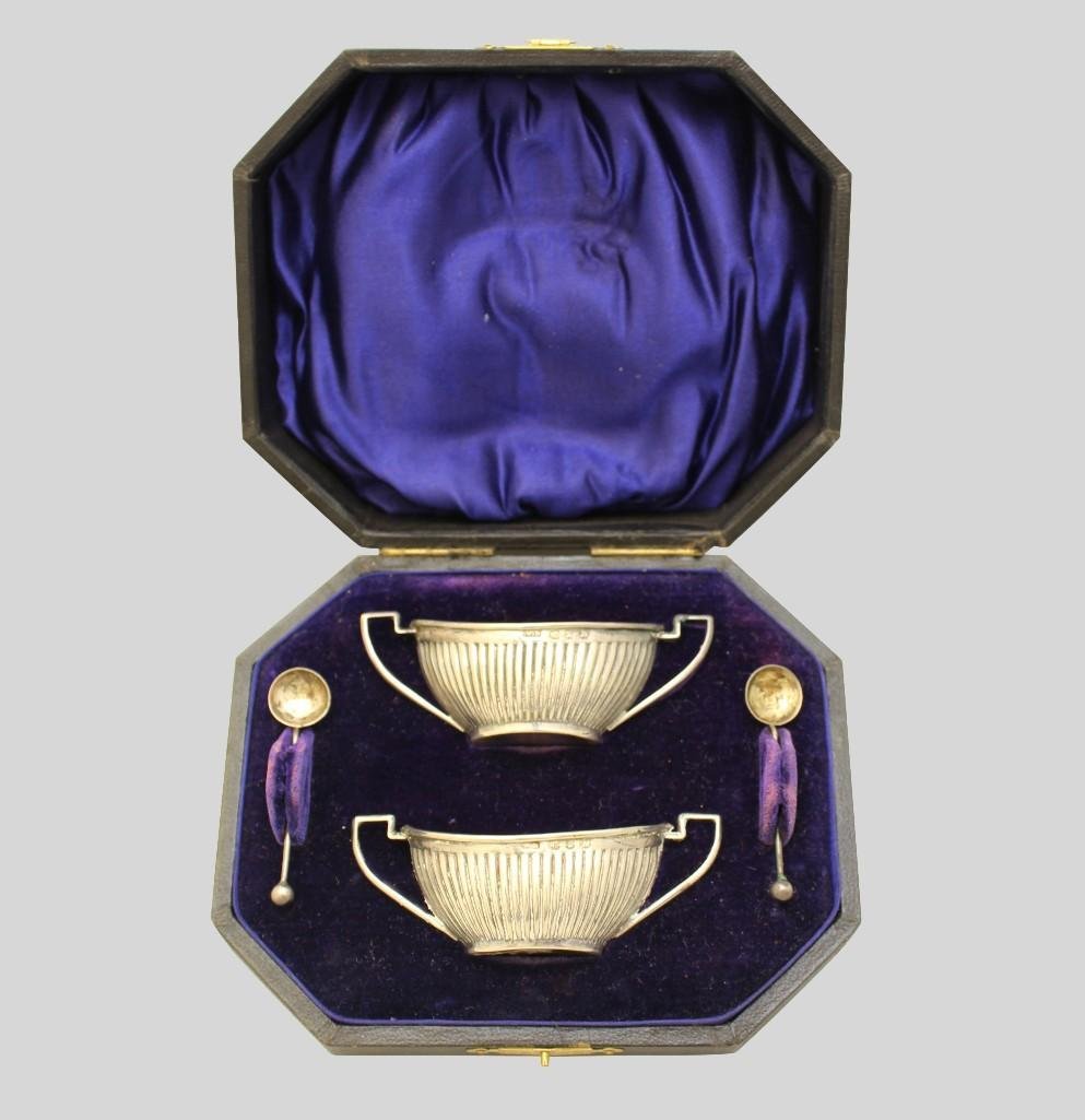 Cased Set of English Sterling Silver Salt Cellars & (1 of 3)