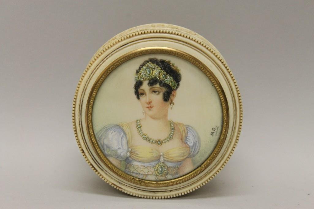 19th c. Carved Ivory Box with Hand-Painted Female (1 of 3)