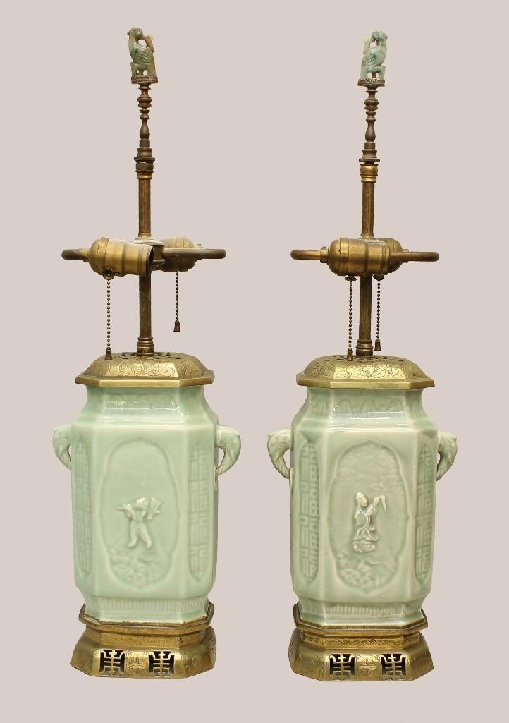 Pair of Chinese Celadon Porcelain Lamps (1 of 1)