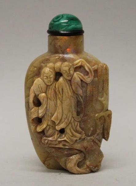 Relief Carved Chinese Opal Snuff Bottle (1 of 2)