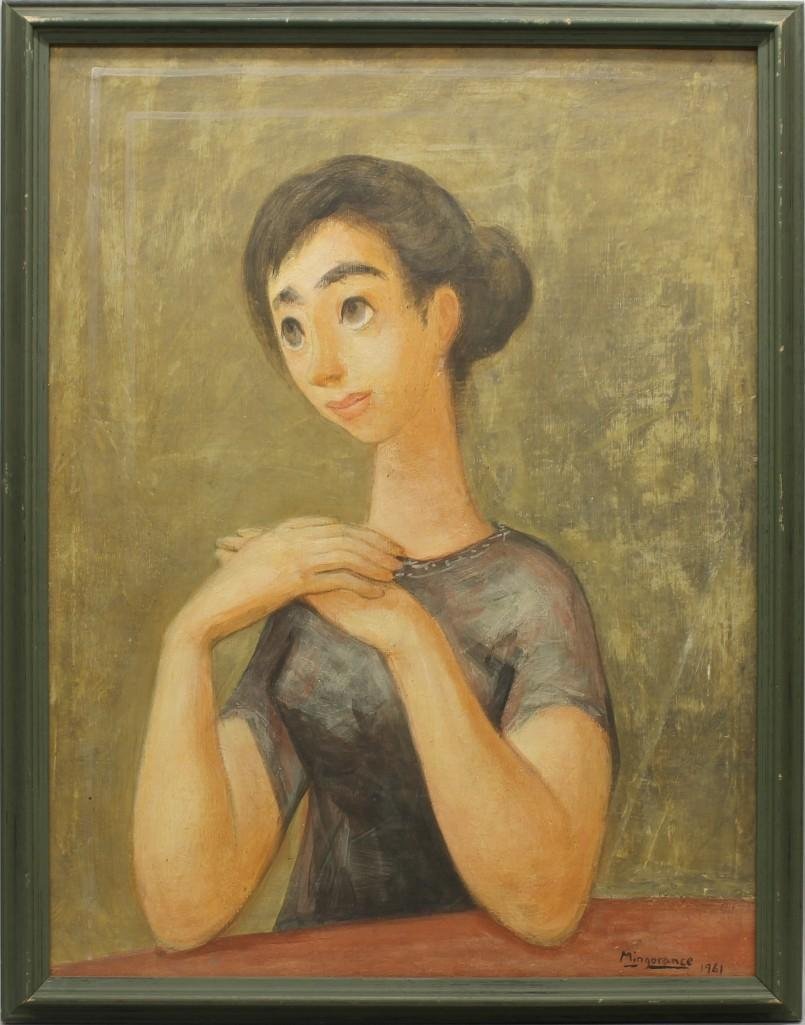 Manuel Mingorance Acien (b.1920, Spain) Portrait of a: Oil on canvas. Signed and dated "Mingorance Acien 1961" in lower right. 26"h x 20"w