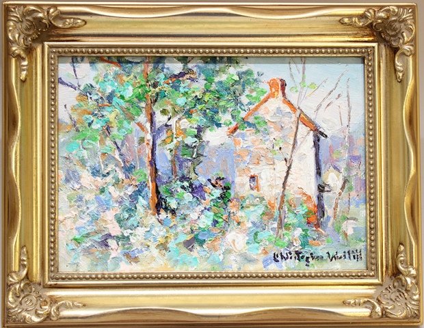 Christopher Willett (b.1959, Pennsylvania) "Tuckamony: Oil on board. Signed "Christopher Willett" in lower right. 5"h x 7"w