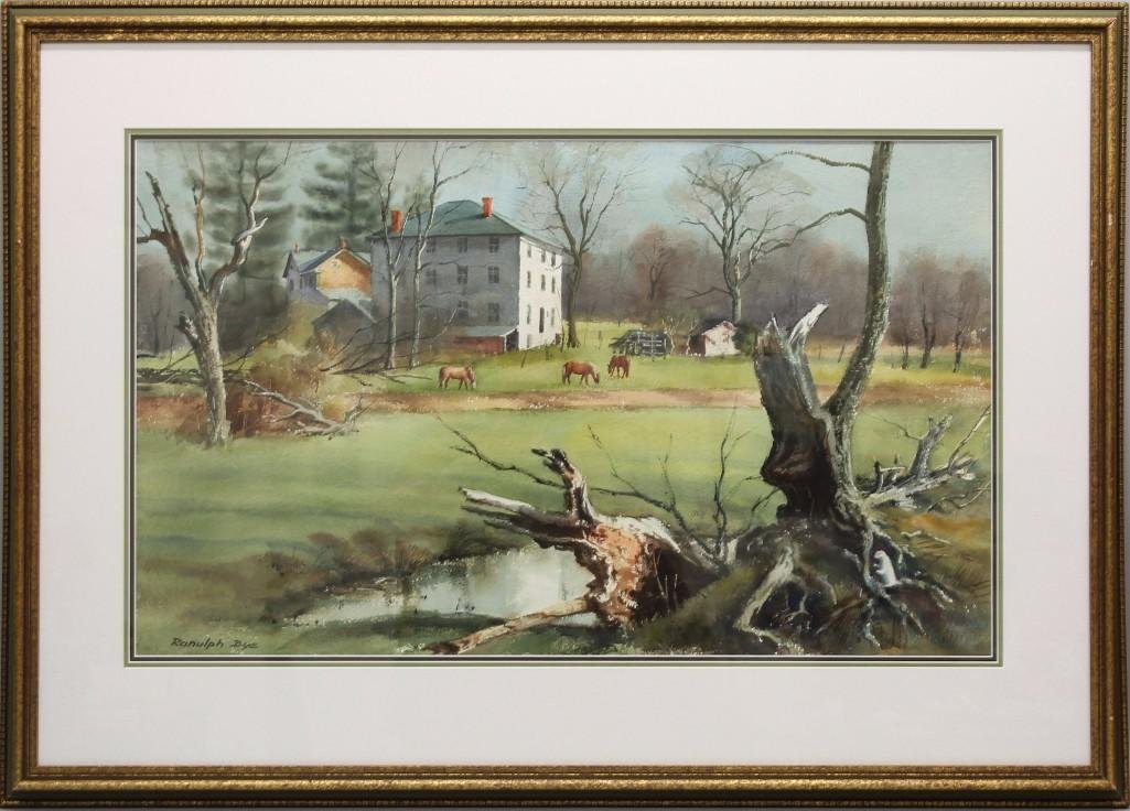 Ranulph Bye (1916-2003, Pennsylvania/New Jersey): Watercolor on paper. Signed "Ranulph Bye" in lower left. Titled and dated "Nov. 28, 1963" on reverse. 17.25"h x 28.5"w