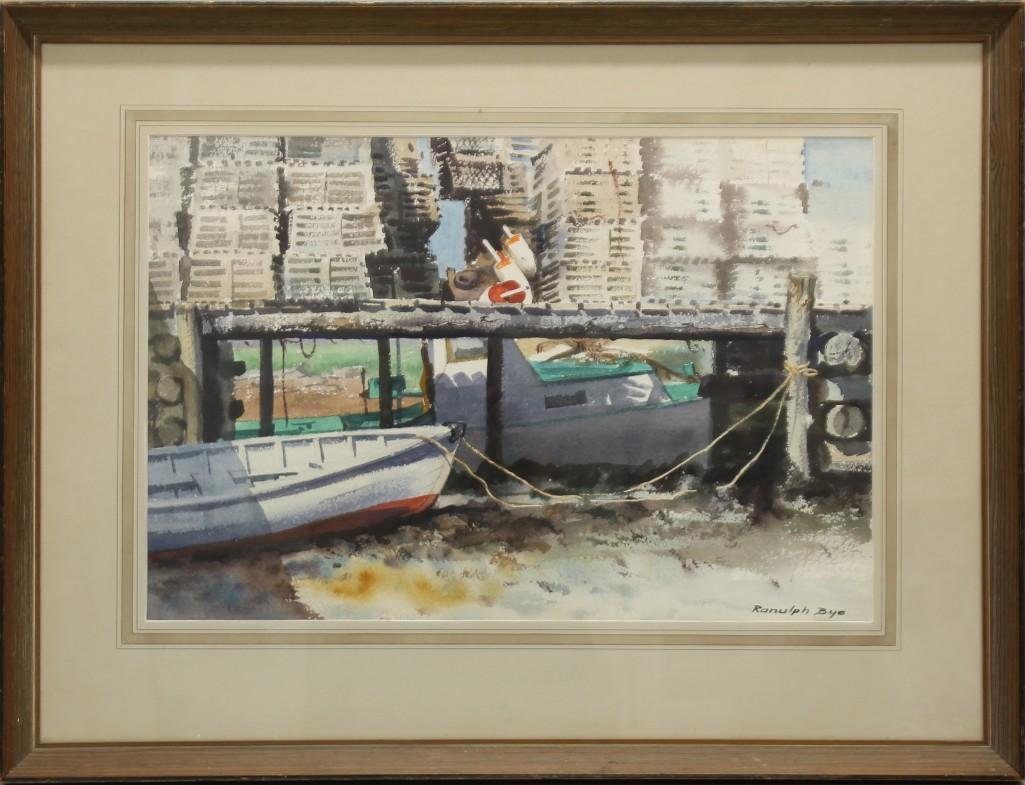 Ranulph Bye (1916-2003, Pennsylvania/New Jersey) "Cooks: Watercolor on paper. Signed "Ranulph Bye" in lower right. Titled and dated "August 1962" on reverse. 14"h x 21"w